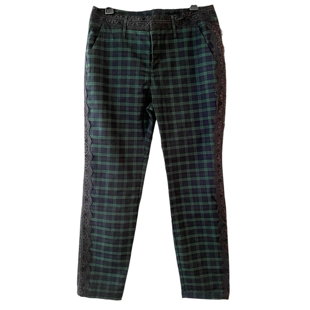 Sundance Black Watch Plaid Pants with Black Lace Tuxedo Stripe Size 8